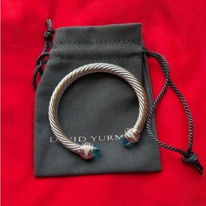 David Yurman 925 Sterling Silver  Blue Topaz Cable Cuff Bracelet